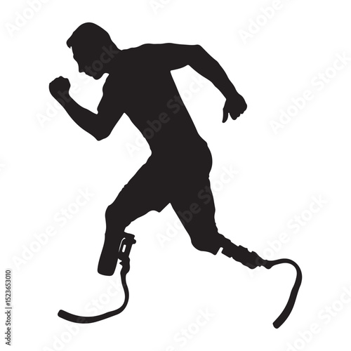 Silhouette of a runner with prosthetic legs in motion showcasing athletic determination