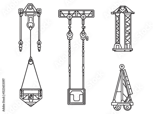 Manual Hoist Ultra Minimalist 2D Line Art Set 