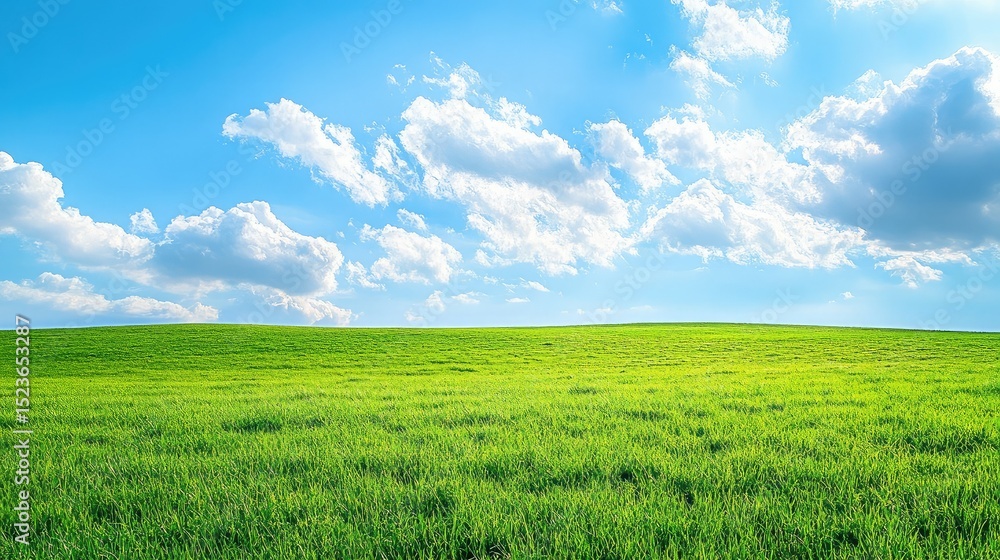 Obraz premium Scenic Green Meadow with Rolling Hills Under a Bright Blue Sky
