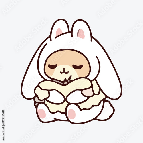 Adorable Bunny in Cozy Outfit Cute Cartoon Illustration