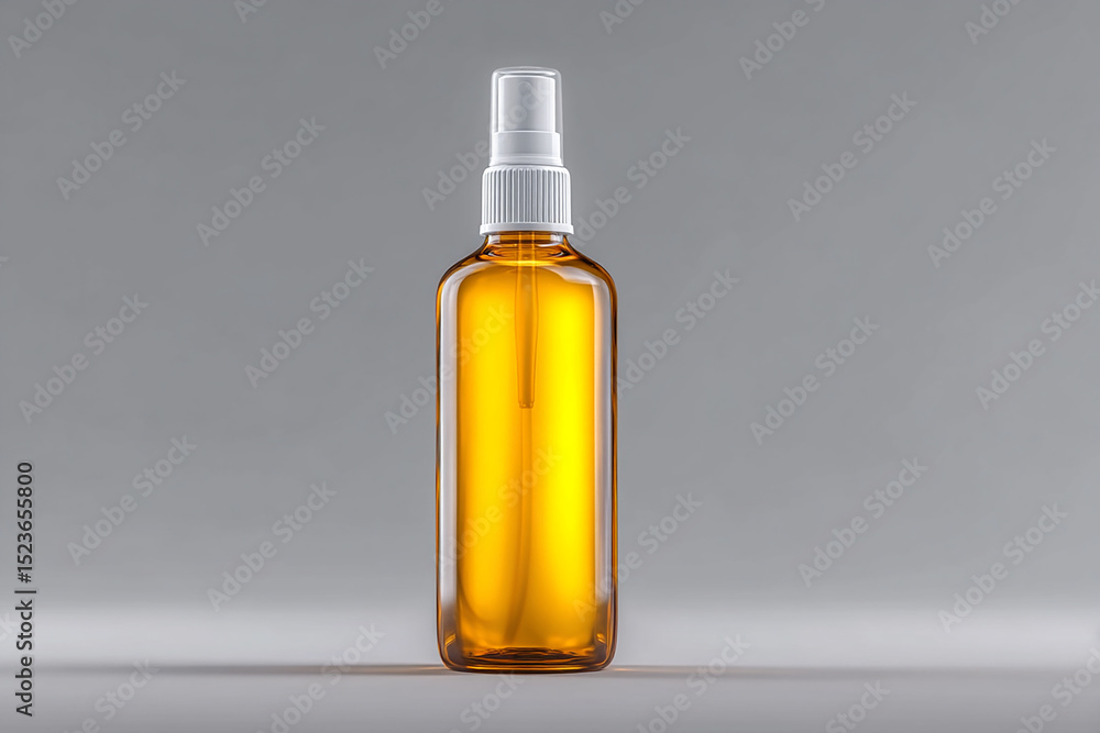 Square Amber Spray Bottle with White Nozzle on a Seamless Gray Background Ideal for Mockups and Clean Product Presentations Square Amber Spray Bottle with White Nozzle on a Seamless Gray Background Ideal for Mockups and Clean Product Presentations