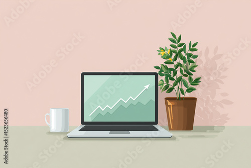 Wallpaper Mural Laptop screen displaying a simple growing graph with a plant beside it, flat minimal home-office style illustration Torontodigital.ca