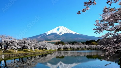 video of the beauty of mount fuji with cherry blossoms