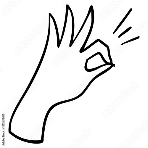 OKサインをしているシンプルな手のジェスチャーイラスト 手書きベクター　黒