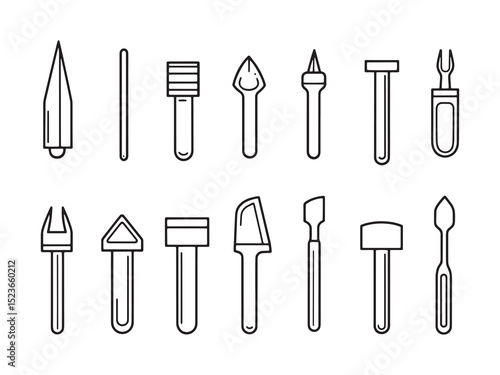 Mortise Chisel Ultra Minimalist 2D Line Art Set 
