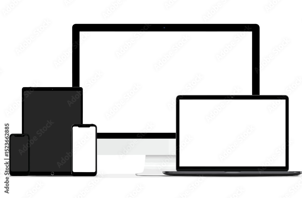 Realistic Device Mockups Laptop, Tablet, Smartphone Screens for Presentation Realistic Device Mockups Laptop, Tablet, Smartphone Screens for Presentation