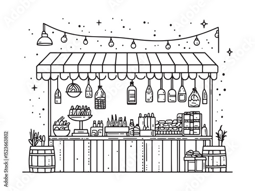 Canvas Print Minimalist Night Market Line Art Collection