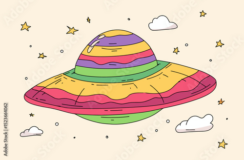 Psychedelic Rainbow UFO Vector Illustration Cosmic Design