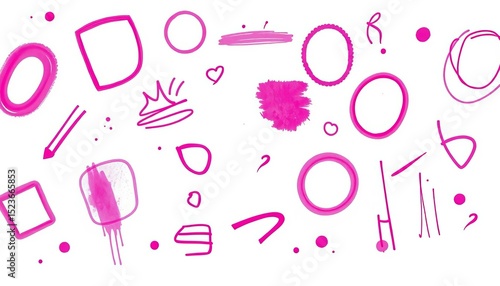 Pink spray paint doodles on white, abstract shapes and lines,  bright,  art supplies