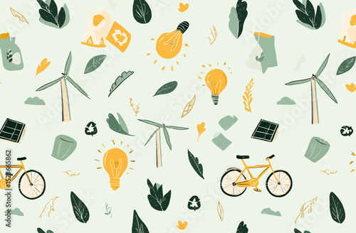 Eco-Friendly Seamless Vector Pattern Sustainable Living & Renewable Energy