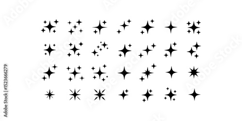 A starry silhouette collection of 36 sparkling stars. Perfect for creating backgrounds, graphics, and celestial designs.
