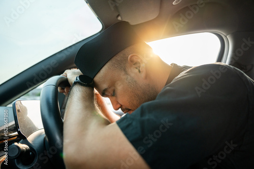 Photography Young asian muslim islamic driver was drowsy