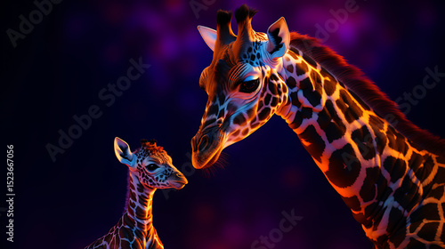 Wallpaper Mural A Beautiful Masai Giraffe Calf Standing Close to Its Loving Mother, AI Generated Image Torontodigital.ca