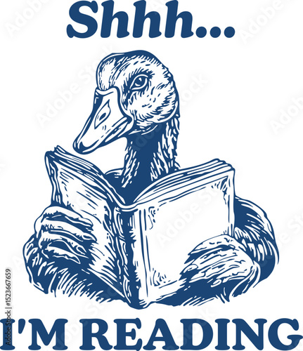 Shhh… I’m Reading – Duck Quietly Immersed in a Book, Funny Goose Reading Book Lover, Bookish Design 