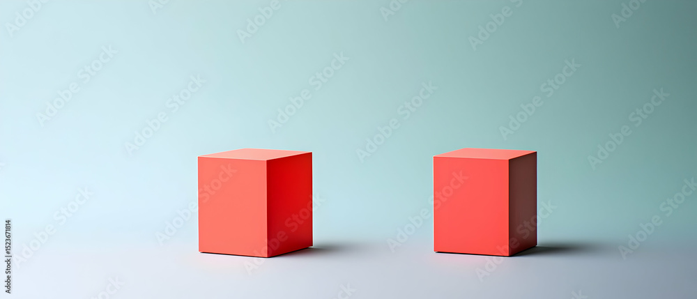 Obraz premium Two Red Cubes On Pastel Background