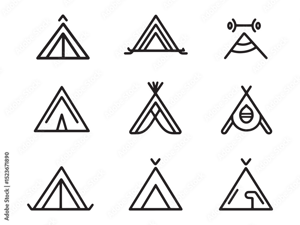 Tent Window Minimalist 2D Line Art Set Tent Window Minimalist 2D Line Art Set