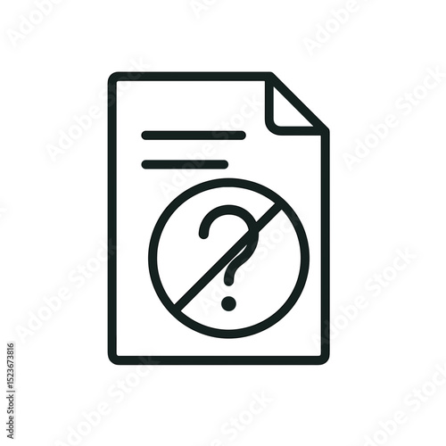Minimal line art icon of document with prohibited question mark symbol representing Gharar – uncertainty and ambiguity forbidden in Islamic finance