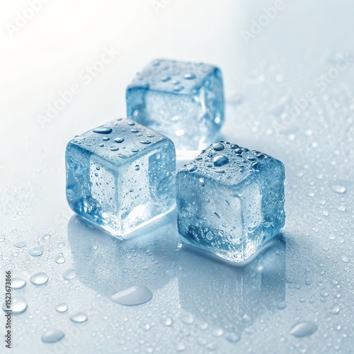 Three Wet Ice Cubes on a Co...