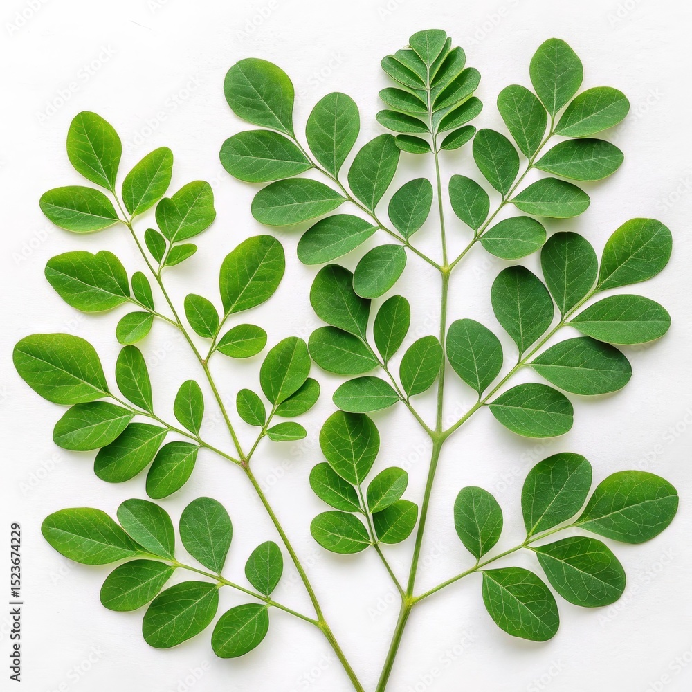 Vibrant Green Moringa Leaves on White, Herbal Plant, Nature, Moringa Oleifera, Moringa Vibrant Green Moringa Leaves on White, Herbal Plant, Nature, Moringa Oleifera, Moringa