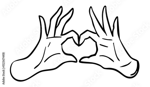 両手でハートマークを作るジェスチャーの手書きイラスト　ベクター黒