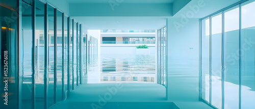 Modern Empty Corridor With Glass Walls