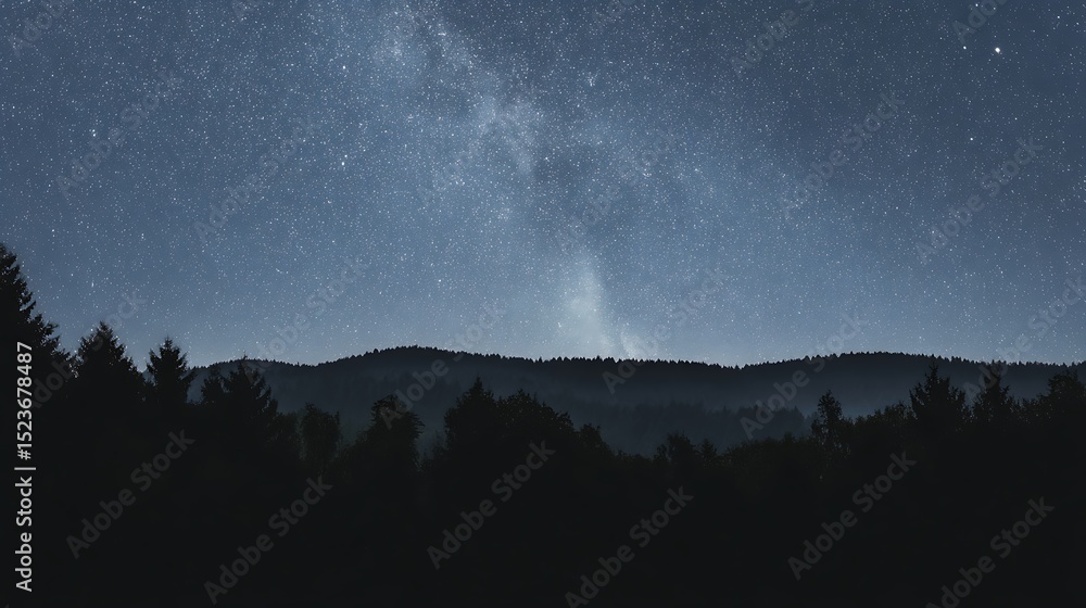 Fototapeta premium Starry night over distant forested hills