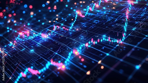 Bright Neon Background with Cyber Forex Trading Chart Patterns