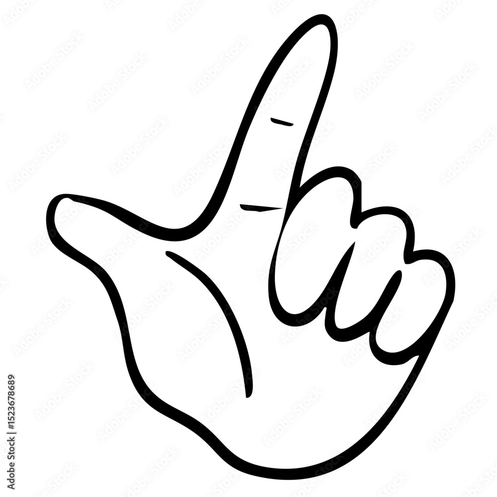 Obraz premium 人差し指で上を指すジェスチャーをしている手書きのイラスト ベクター黒