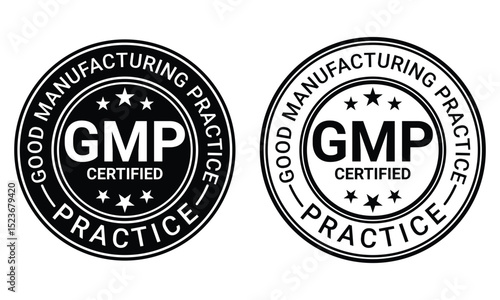 GMP certified, good manufacturing practice design vector icon template