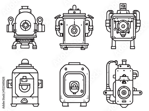 Vacuum Furnace Minimalist Line Art Set 
