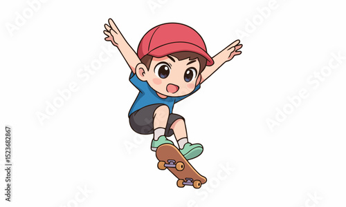 Cute boy playing skateboard cartoon illustration