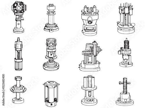 Vertical Turning Lathe Minimalist Line Art 