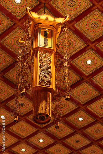 Decoration inside the beautiful Buddha Tooth Relic Temple in Singapore 