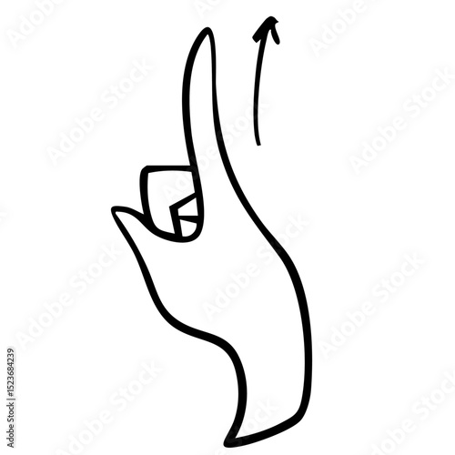 上を指すジェスチャーをしている手書きのイラスト　ベクター黒