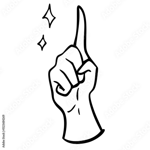 ひらめきや発見を表現する手のジェスチャーイラスト　手書き　ベクター 黒