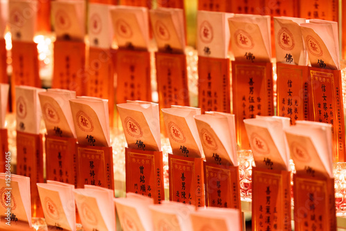 Decoration inside the beautiful Buddha Tooth Relic Temple in Singapore 
