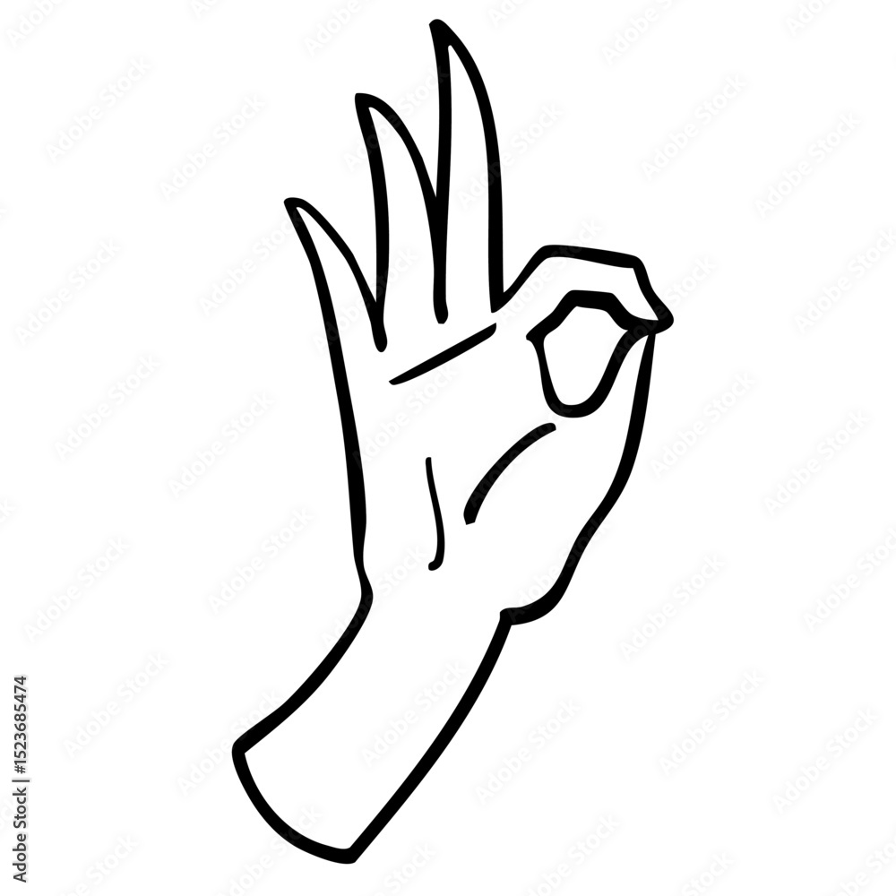 Obraz premium OKサインのジェスチャーをしている手書きイラスト ベクター 黒