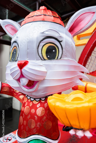 Rabbit decoration - Chinese New Year 2023 at the entrance of Buddha Tooth Relic Temple in Singapore