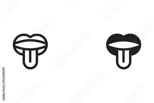 
Half-open mouth of a sexy woman, licking, protruding tongue, talking. Sexy woman's mouth or lips licking with tongue sticking out. Framed as a sticker. Vector  illustration. Rock-n-roll music icon.