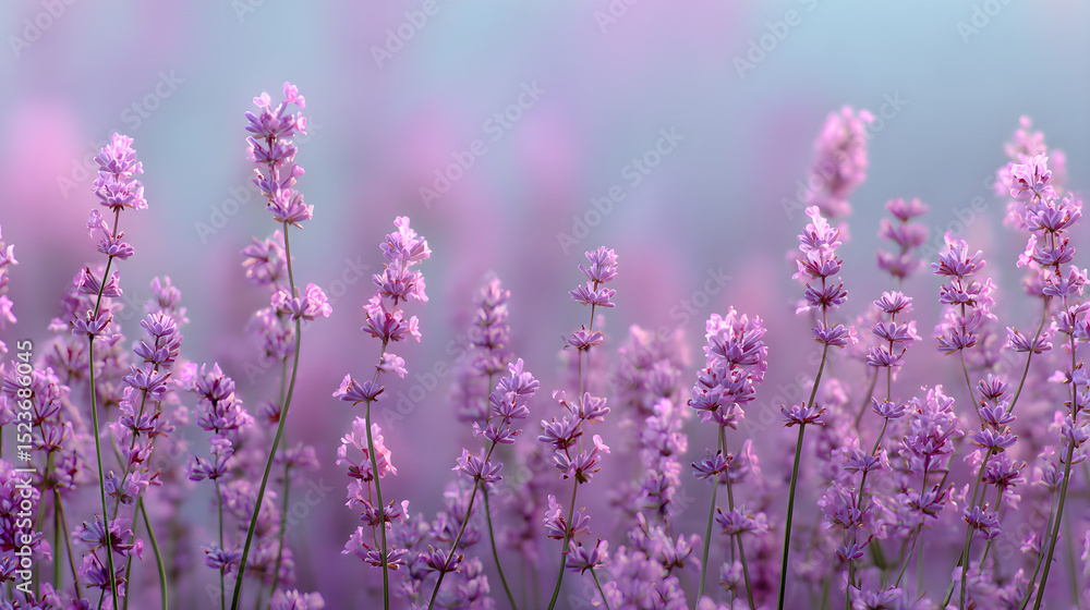 Naklejka premium A field of lavender flowers in bloom with a soft focus background of purple and light blue colors