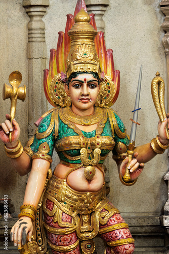 Statue representing an Hindu goddess in Sri Thendayuthapani Temple - Singapore