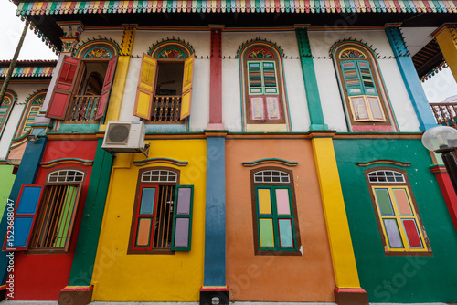 Windows and walls of the most famous colourful house in little India - Sinagpore