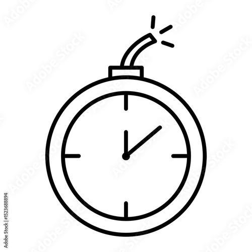 ticking bomb clock, running out of time line icon with editable stroke