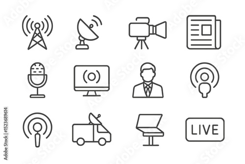 Media and communication illustrated icons on gradient background