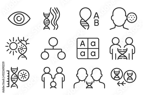 Genetic symbols and diagrams illustrating dna and inheritance concepts