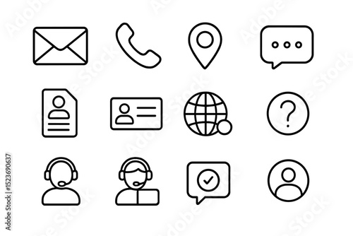 Black and white communication icons on dark background