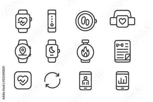 Wearable technology icons for health and fitness tracking apps