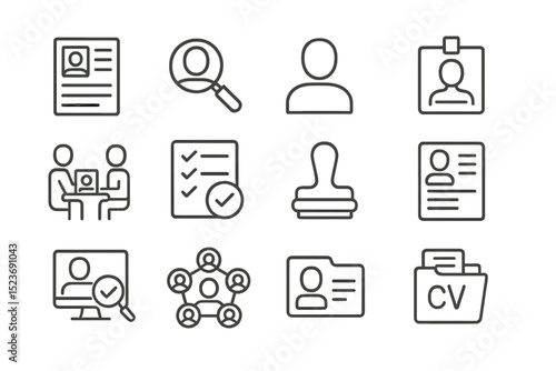 Job application icons representing hiring process and employment checklist