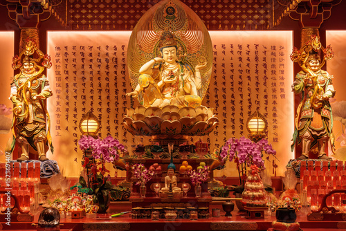 Decoration inside the beautiful Buddha Tooth Relic Temple in Singapore 