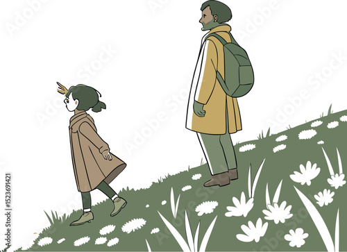 Family in a Vibrant Yellow Flower Field with Scenic Mountains and Soft Light